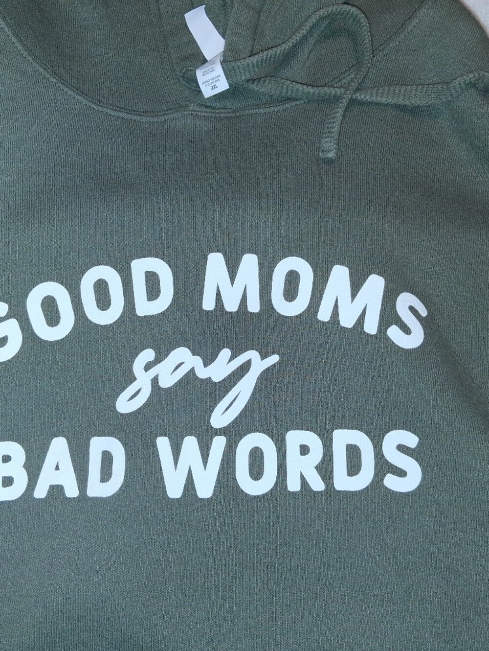 Womens Cropped Olive Green Graphic Hoodie - "Good Moms Say Bad Words"